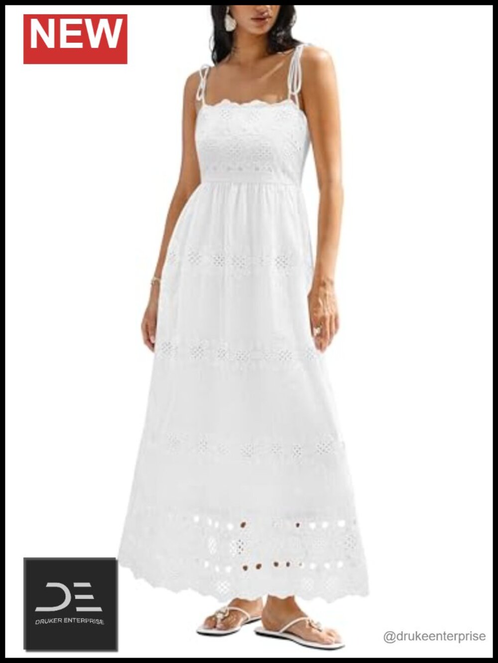 Spaghetti Strap Eyelet Cotton Boho Maxi Dress Smocked Backless